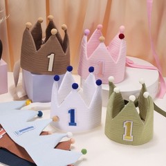 1st Birthday Crown Hat Reusable Party Hats with Elastic Band, Pink
