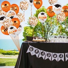 Whaline 140Pcs 2026 Graduation Party Balloon Set 7 Designs Orange White Confetti