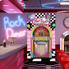 50’S Sock Hop Party Decorations Banner Jukebox Decor Backdrop Cloth Jukebox Cuto
