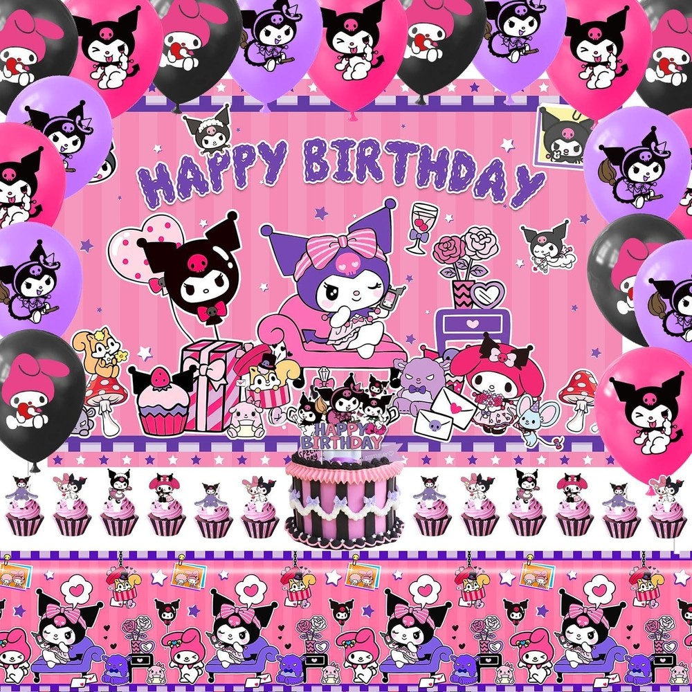 Kuromi & My Melody Birthday Party Decorate Supplies Balloon Banner Cake Toppers