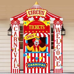 4Pcs Carnival Circus Tent Decorations Include Red and White Striped Porch