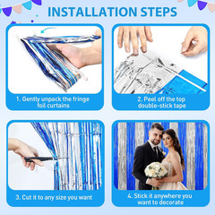 Silver and Blue Tinsel Backdrop Foil Fringe Curtains – 2 Packs Door Streamers Ba