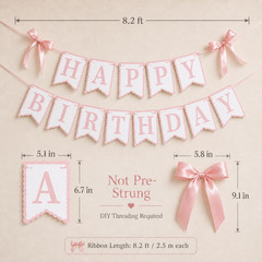 Happy Birthday Banner with Satin Bows, Coquette Bow Birthday Decorations with Ca