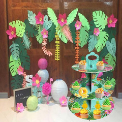 3 Tier Luau Cupcake Stand Hawaiian Themed Party Decorations Tropical Flowers Cup