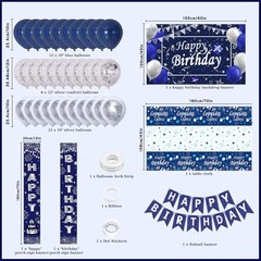 Blue Birthday Decorations, 37 PCS Blue and Silver Party Navy Blue & Silver