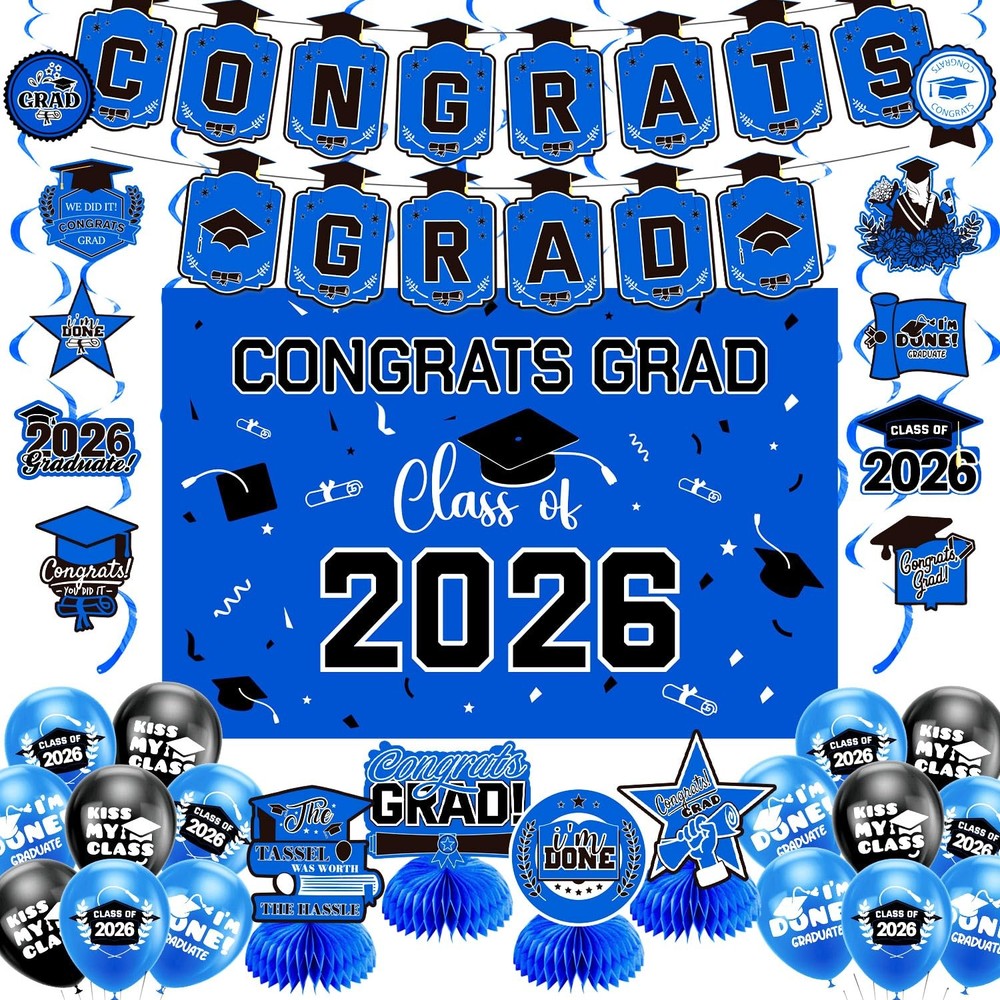 Graduation Decoration 2026 Blue Set Grad Decor Congrats College High School