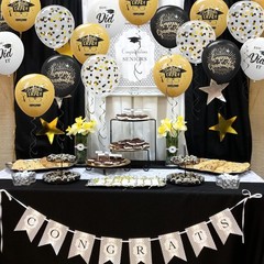 75 Pack Elegant Black & Gold Graduation Balloons Set – 12 Inch Celebration Decor