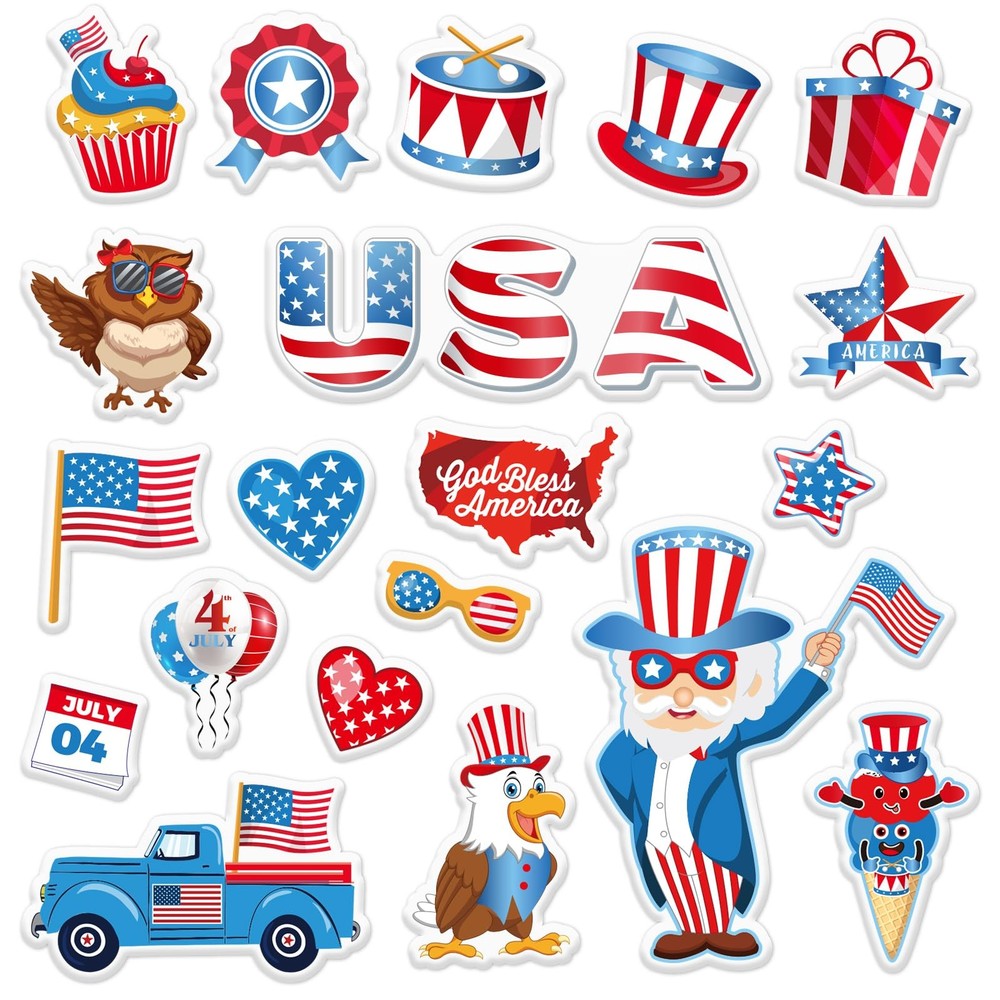 Patriotic Thick Gel Clings Red Blue White Star American Flag Reusable Gel Sticke