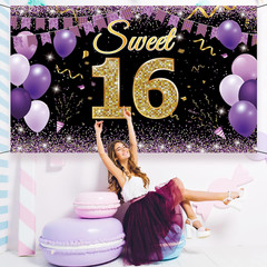 Sweet 16 Birthday Decorations Backdrop Banner, Happy 16Th Birthday Decorations f