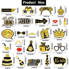 16th Birthday Photo Booth Prop Kit Black Gold Cheers To Sixteen Party Decor