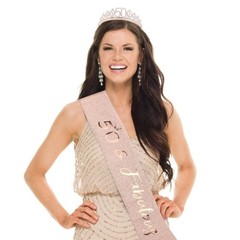 Rose Gold ’50 & Fabulous’ Birthday Crown + Sash Set – Tiara & Pearl Pin Included