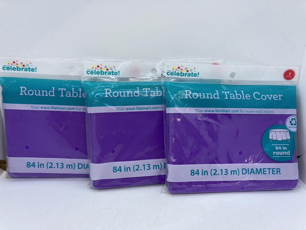 Lot of 3 Way to Celebrate Plastic Round Table Covers 84″ Diameter Purple