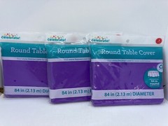 Lot of 3 Way to Celebrate Plastic Round Table Covers 84″ Diameter Purple