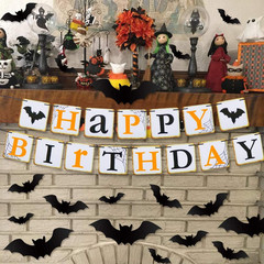 Halloween Party Decorations – Orange Black Latex Balloons, Happy Birthday Banner