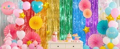 2Pack Black Metallic Tinsel Foil Fringe Curtains, Black Foil Curtain Backdrop,