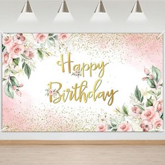 Avezano Rose Gold Birthday Backdrop for Women Pink Floral Golden Flash Happy …