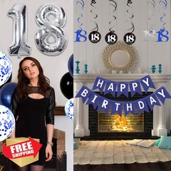 HULASO 18th Birthday Decorations Dark Blue Silver Balloons