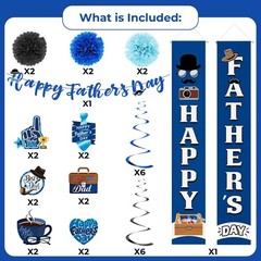 Fathers Day Decorations Kit Banner Swirls Pom-Poms Party Supplies Home