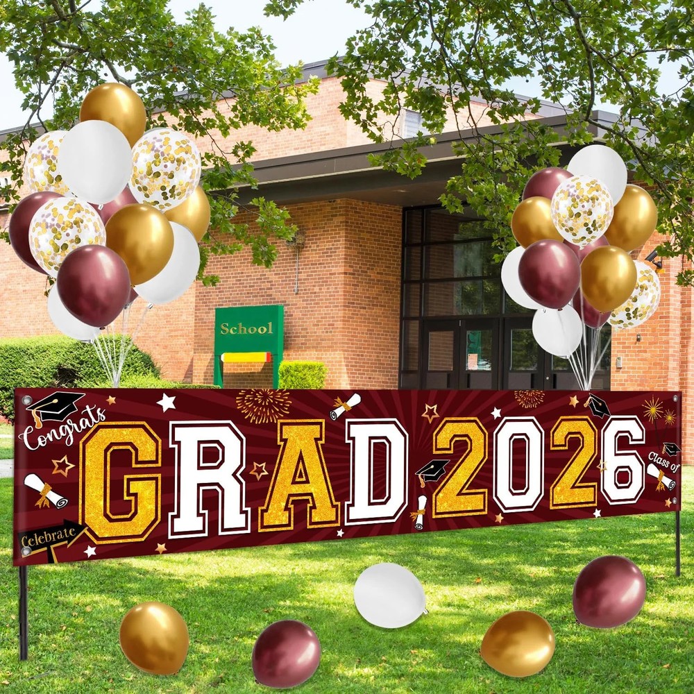 Maroon and Gold Graduation Decorations Yard Sign Banner Class of 2026 Maroon and