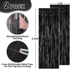 2-Pack Black Tinsel Foil Fringe Curtains Metallic Streamers Party Backdrop