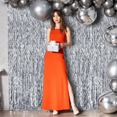 Wavy Silver Foil Curtain Backdrop 3.2×6.5 Feet Metallic Tinsel Streamer 2 PCS