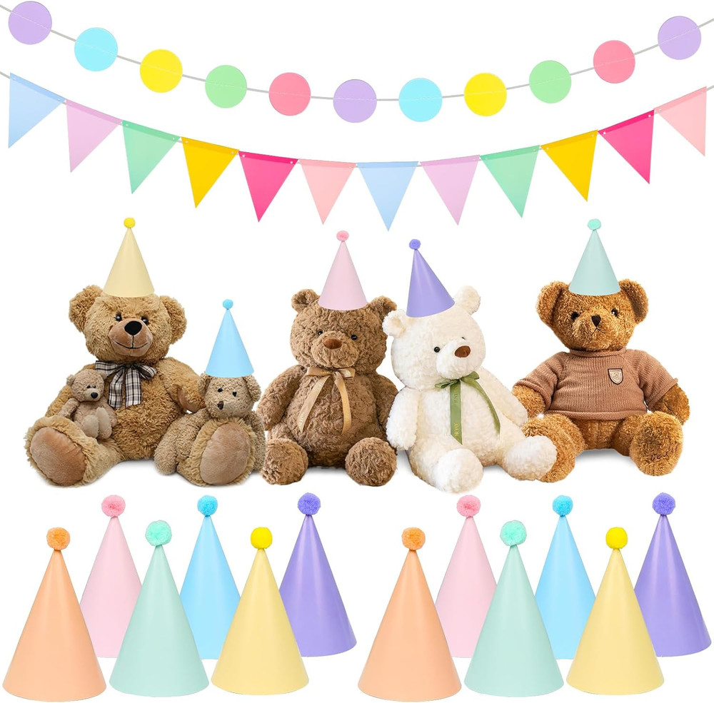 Mini Party Hats for Stuffed Animals – 42 Pcs Pastel Adjustable Birthday Decor