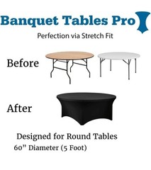Black 60 Inch 5 Ft Round Tight Fit Stretch Spandex Tablecover for Weddings,…