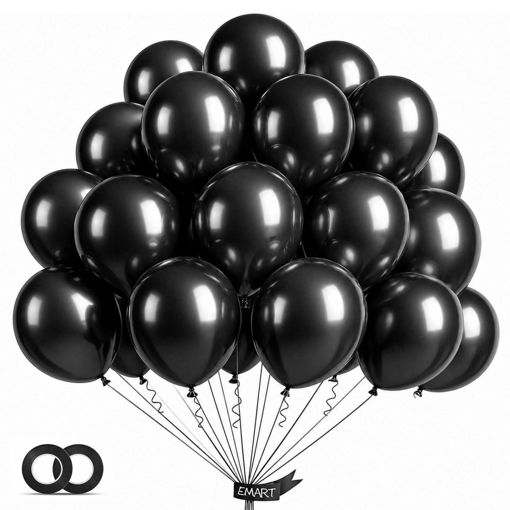 100pcs Black Balloons 12 inch with Ribbon, Latex Helium Quaility for Birthday…