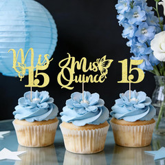 24 Piece Mis Quince Cupcake Topper 15Th Birthday Decorations Cheers 15 Years Gol
