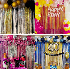 Pink Backdrop Birthday Party Decorations 3.3X8.2Ft, 2 Pack Tinsel Foil Fringe