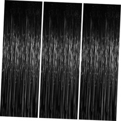 .x 6.6 ft Foil Fringe Backdrop Curtains, Tinsel Streamers Party 3 Black