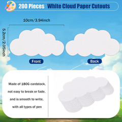 200 Pcs White Cloud Cutouts – 4 Inch Paper Cloud Shapes Die Cut Double Sided Cla