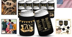 Premium 70th Birthday Party Can Coolers – 12 Neoprene Sleeves in Stylish Design
