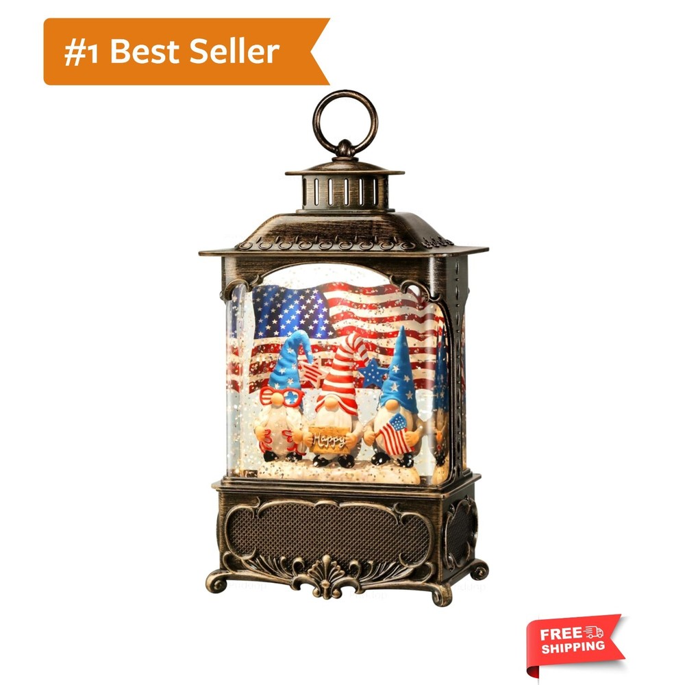 Gnome Snow Globe Lantern 4th of July Decorations with Timer, USB and Battery …