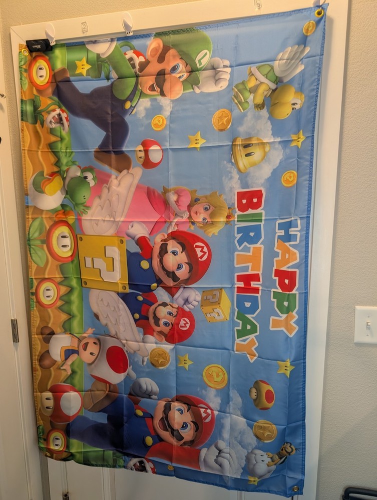 Mario Luigi Princess Peach Yoshi Happy Birthday Backdrop Banner 39″ X 59″ #250
