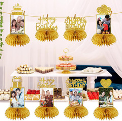 8Pcs Honeycomb Birthday Decorations – Gold Glitter Centerpieces for Women & Men,