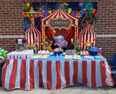 Delightful Red Vinyl Carnival Theme Backdrop for Fun Kids Celebrations