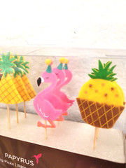 Papyrus Cupcake Picks Set Pineapple, Flamingo, Palm Tree – 12 Pieces – New