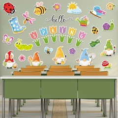 JarThenaAMCS 54Pcs Hello Spring Cutouts Tulip Flower Gnome Butterfly Bee Pape…