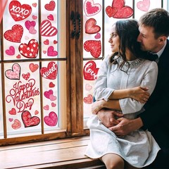 DIYDEC 6 Sheets Valentines Window Cling Double-Sided Pink Red Love Heart