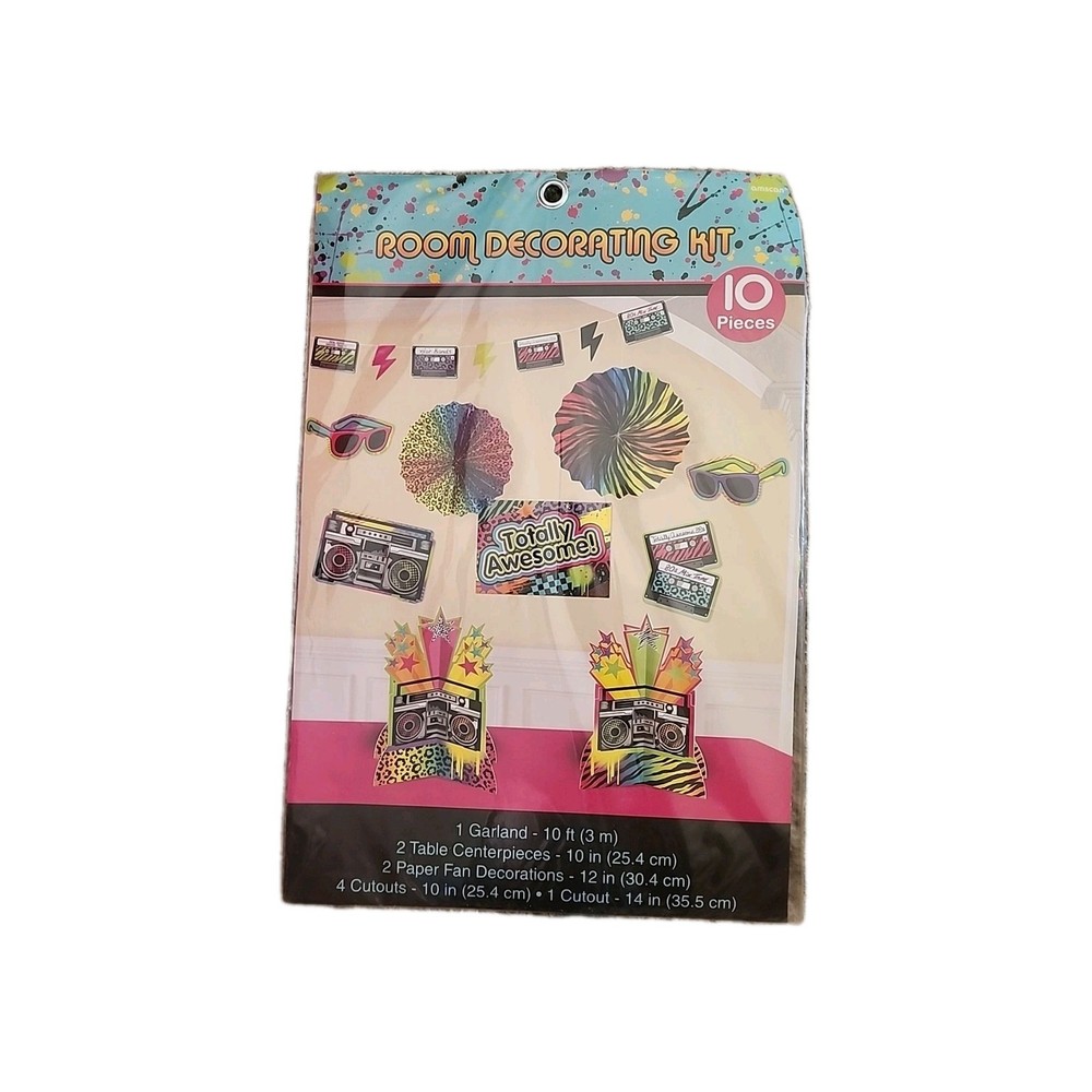 80s Retro 10 Piece Room Decorating Garland Centerpiece Fans Cutouts