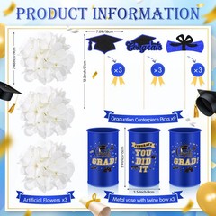 3 Sets Graduation Table Centerpiece Decorations Blue and Gold Class of 2026 I…