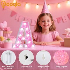 Cool White N LED Marquee Letter Light Up Letter Pink Glitter Sign Battery