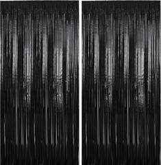 2 Pack 3.28 ft x 6.56 ft Black Tinsel Curtain Party Backdrop Decorations,