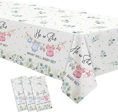Gender Reveal Decorations Tablecloth, 3 Pack Disposable Greenery Baby Clothes
