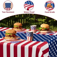 4th of July Tablecloths – 4 Pack Patriotic Disposable Covers, 108×54 in, Waterpr