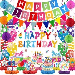 Birthday Decorations Kit Birthday Party Banner Honeycomb Balls Metallic Hanging