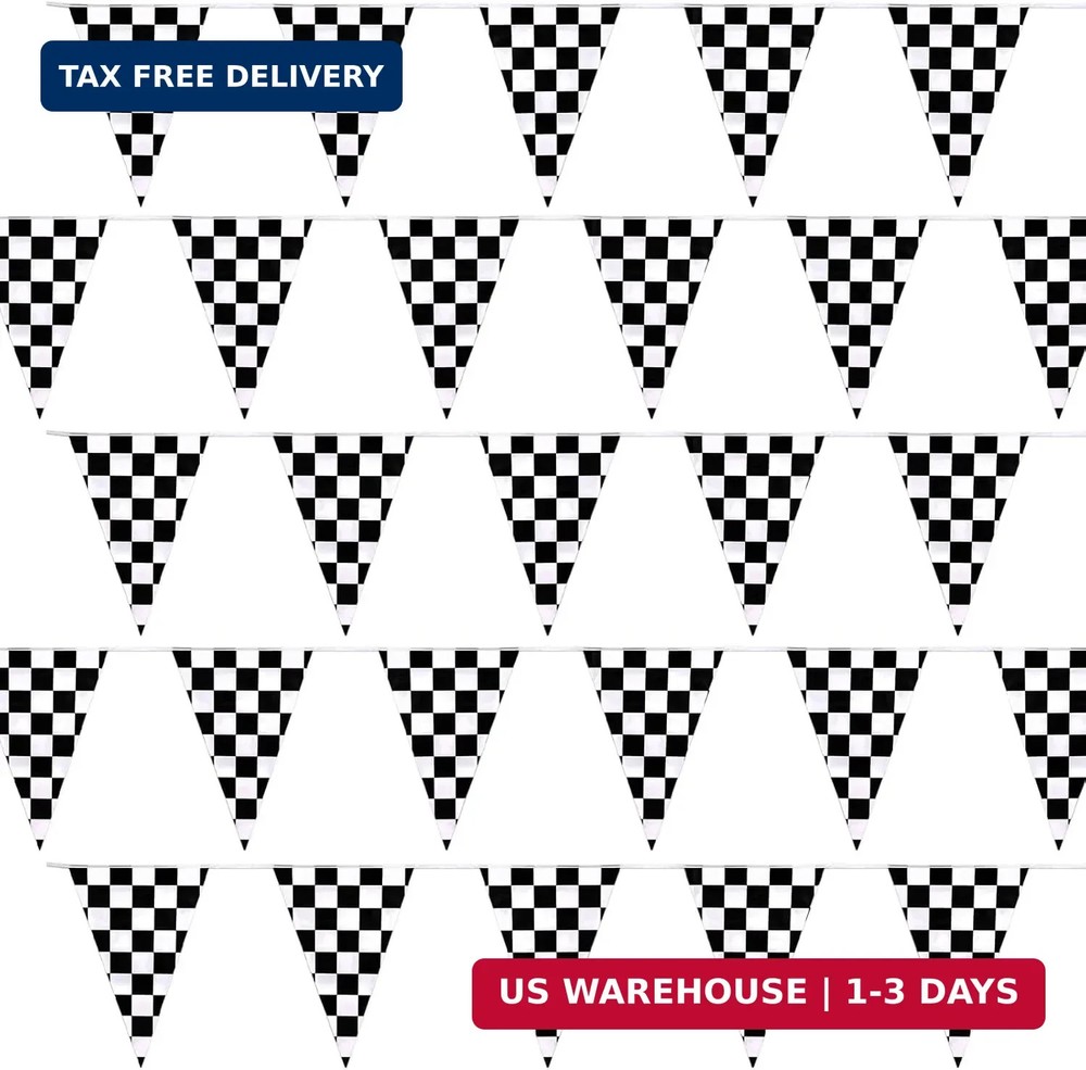Checkered Flag Banner Black and White Racing Pennant Banner 98+ ft