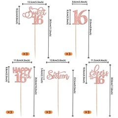 16th Birthday Centerpiece Sticks 15 Pack Rose Gold Sweet 16 Table Topper Decor