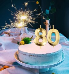 Birthday Candles Gold Number 80 Cake Topper for Party Decorations